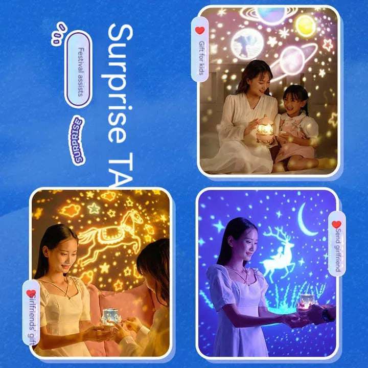 360° Rotating Bunny Projector Night Light – LED Carousel Lamp with 6 Films | USB Rechargeable | Kids Bedroom Star Projector | Best Birthday Gift for Girls & Boys