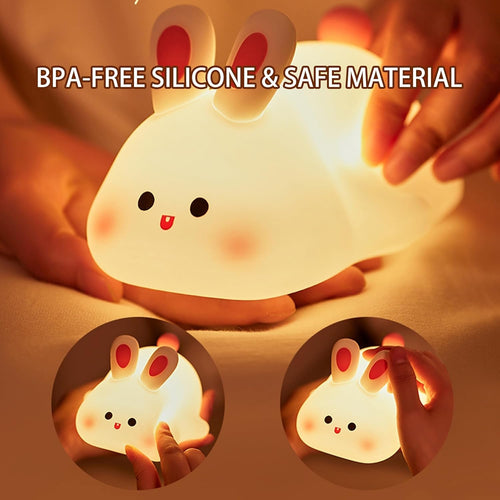 Cute Bunny LED Night Light for Kids — Soft Silicone Rabbit Lamp | vybify.pk