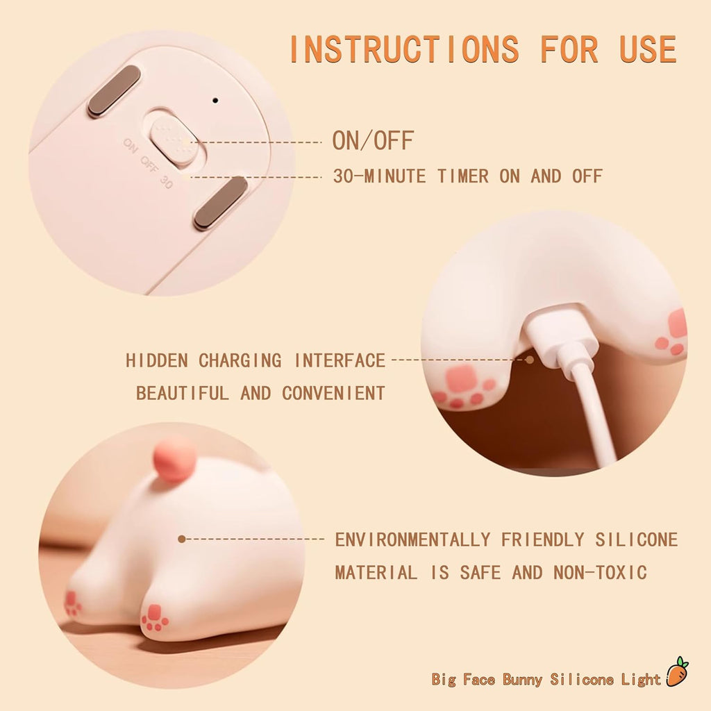 Cute Bunny LED Night Light for Kids — Soft Silicone Rabbit Lamp | vybify.pk