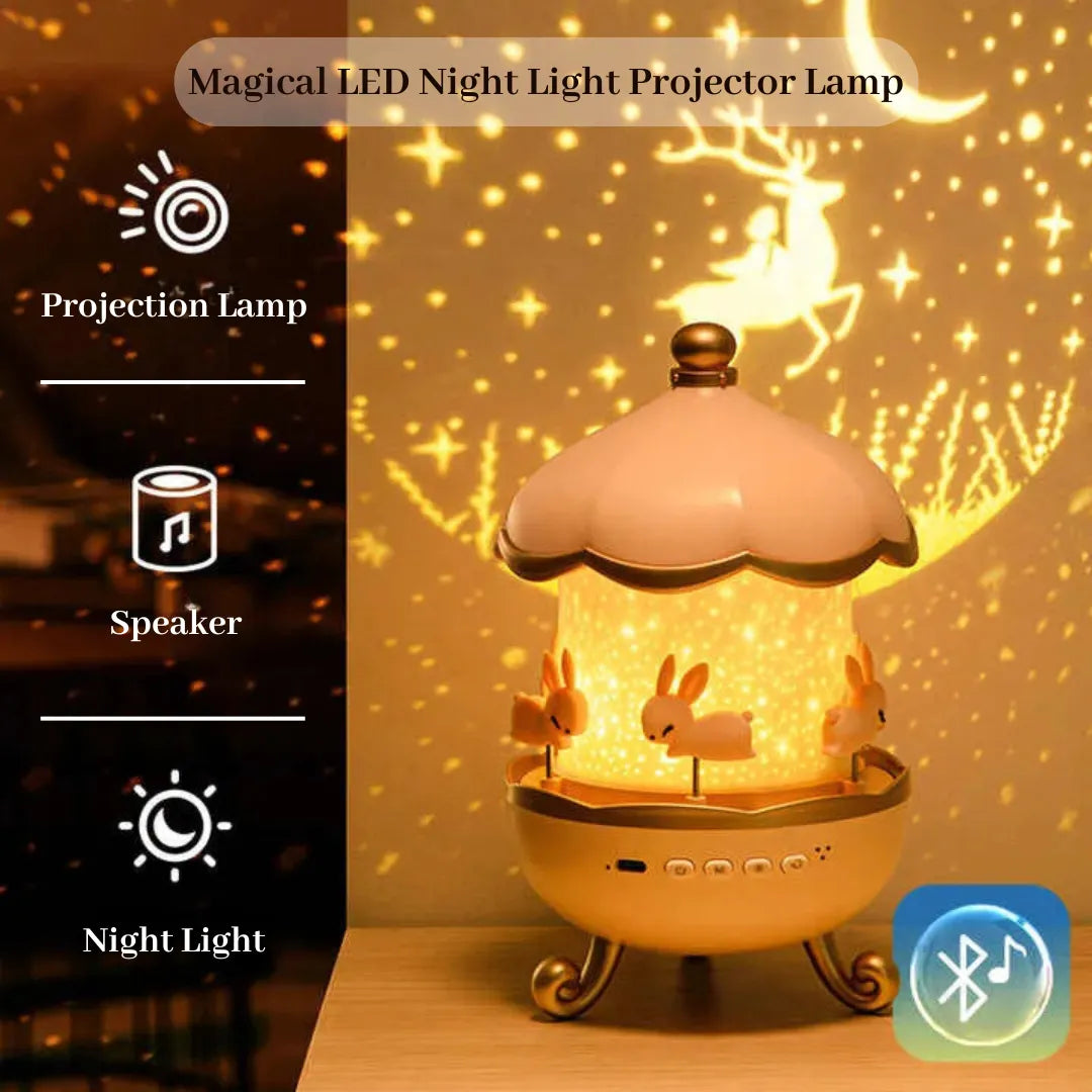 360° Rotating Bunny Projector Night Light – LED Carousel Lamp with 6 Films | USB Rechargeable | Kids Bedroom Star Projector | Best Birthday Gift for Girls & Boys
