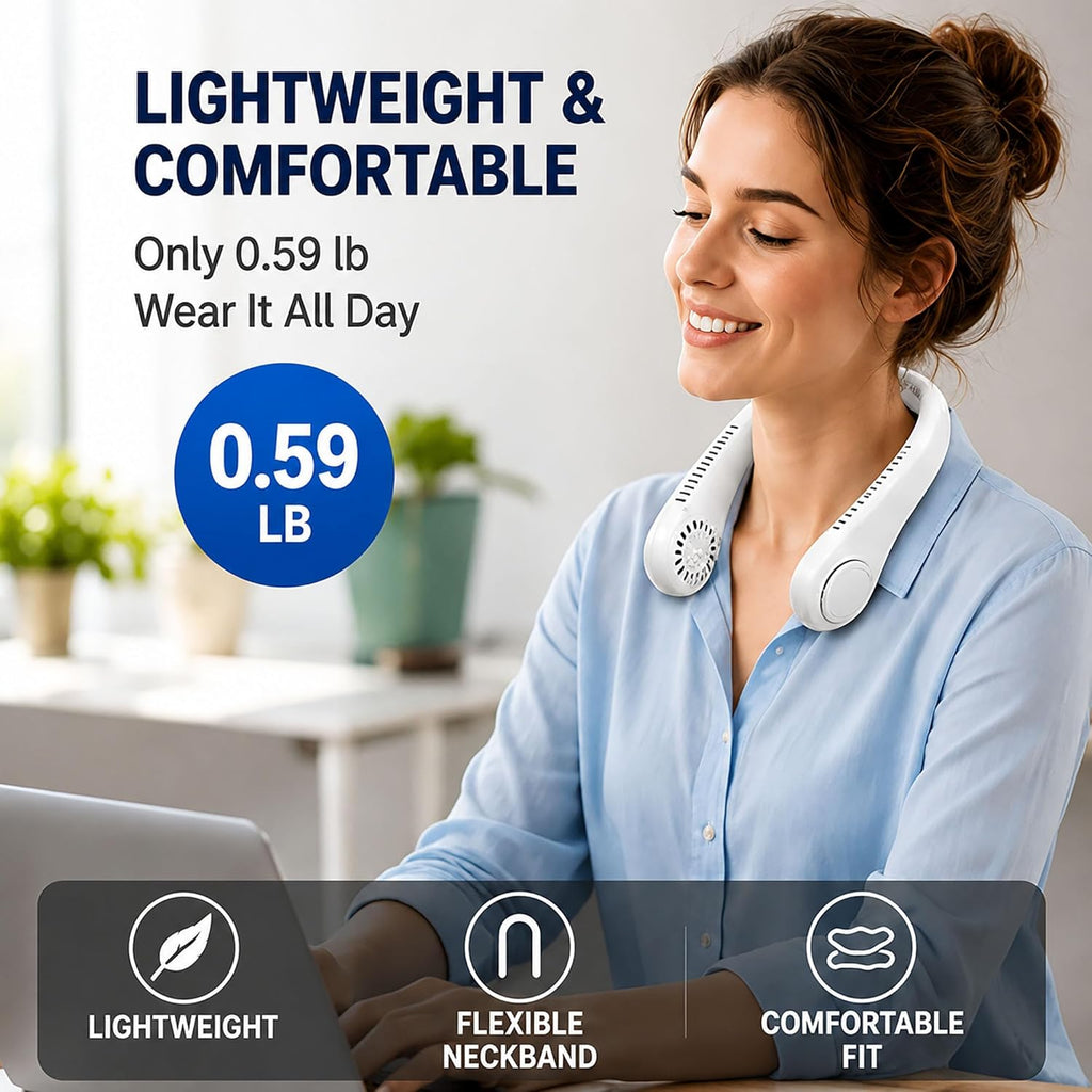 Bladeless Neck Fan – Portable Wearable Personal Fan | USB Rechargeable | 3 Speeds | 360° Hands-Free Cooling | Outdoor Travel Office Sports | Vybify.pk