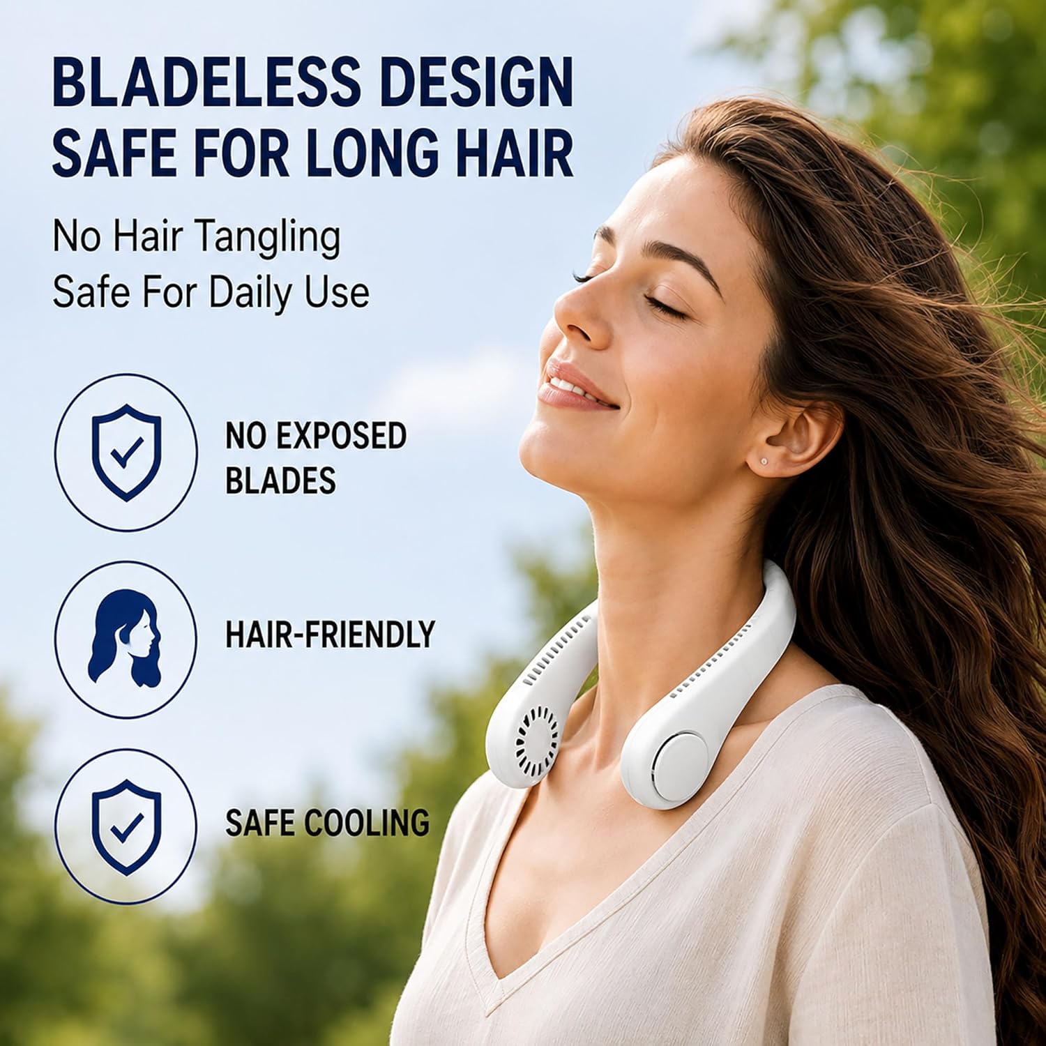 Bladeless Neck Fan – Portable Wearable Personal Fan | USB Rechargeable | 3 Speeds | 360° Hands-Free Cooling | Outdoor Travel Office Sports | Vybify.pk