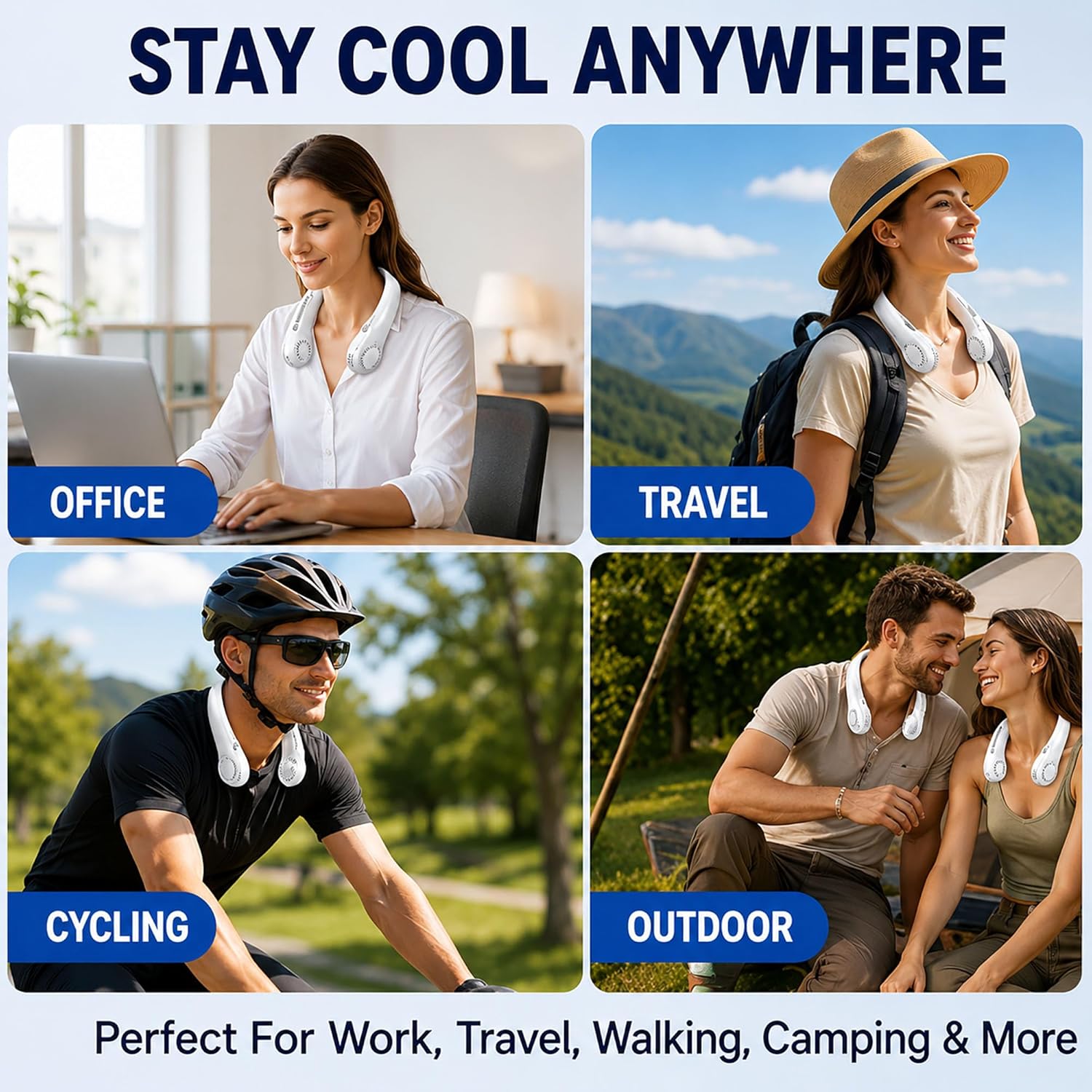 Bladeless Neck Fan – Portable Wearable Personal Fan | USB Rechargeable | 3 Speeds | 360° Hands-Free Cooling | Outdoor Travel Office Sports | Vybify.pk
