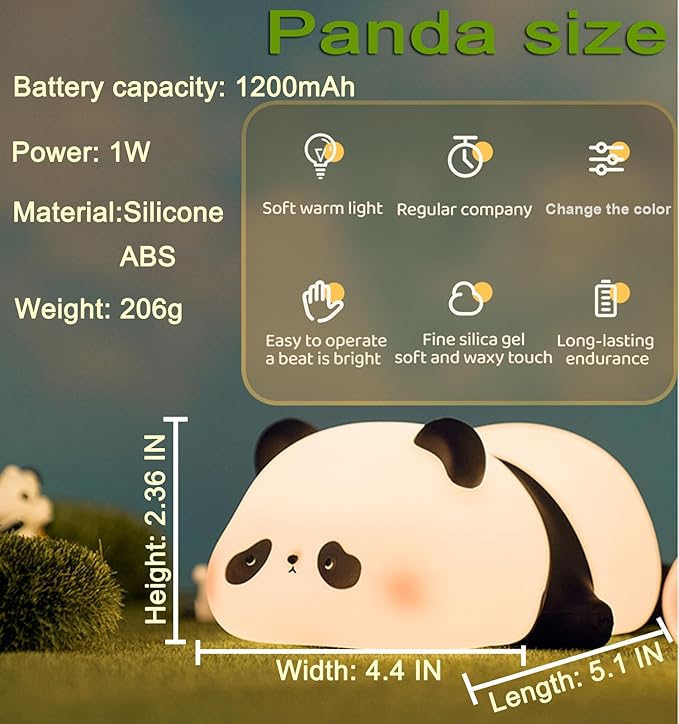 Panda Night Light for Kids | Tap Control Silicone LED Lamp | USB Rechargeable | 7 Color Modes | Best Gift in Pakistan